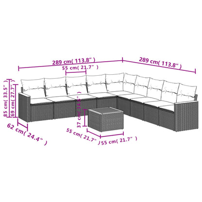 10-delige Loungeset met kussens poly rattan beige