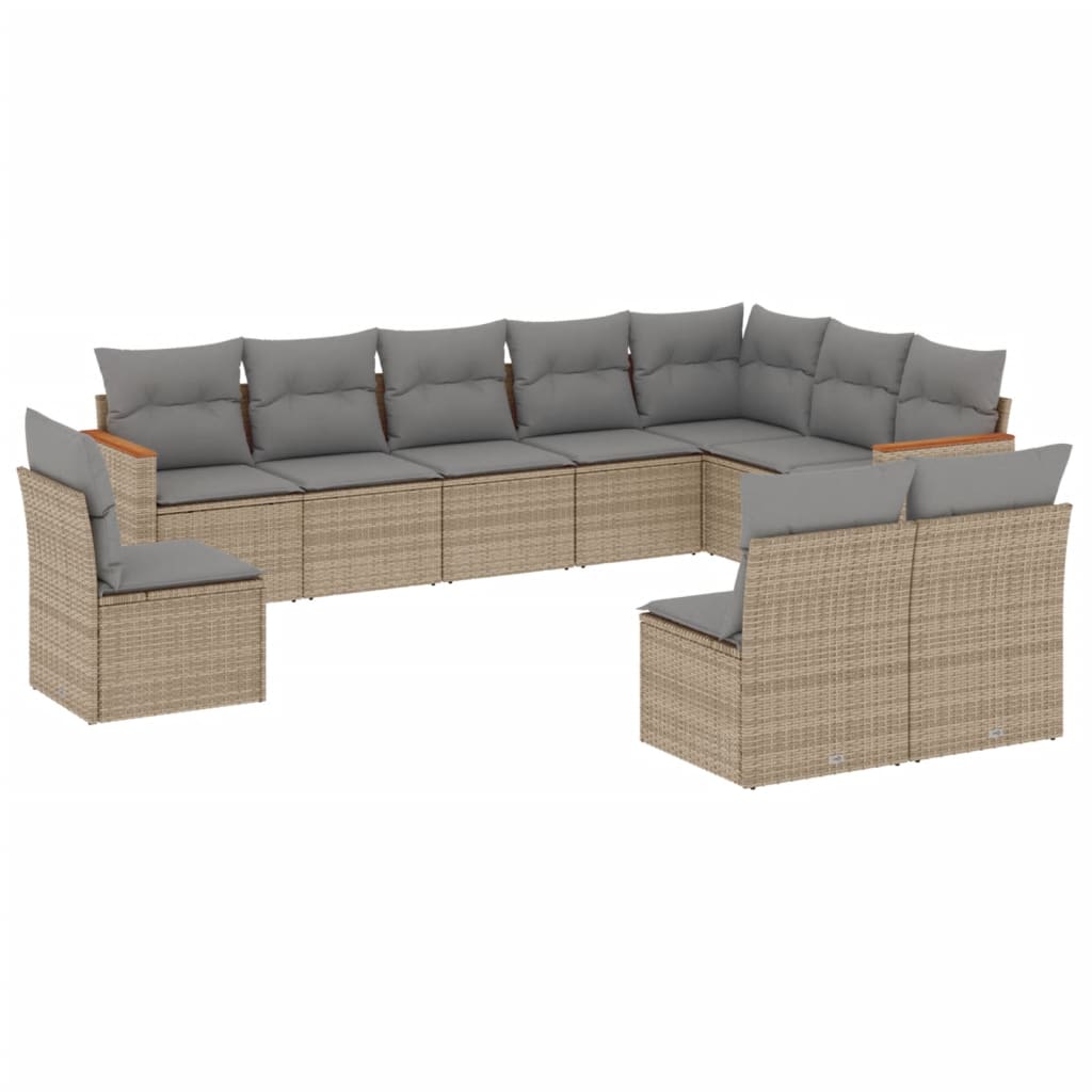 10-delige Loungeset met kussens poly rattan beige