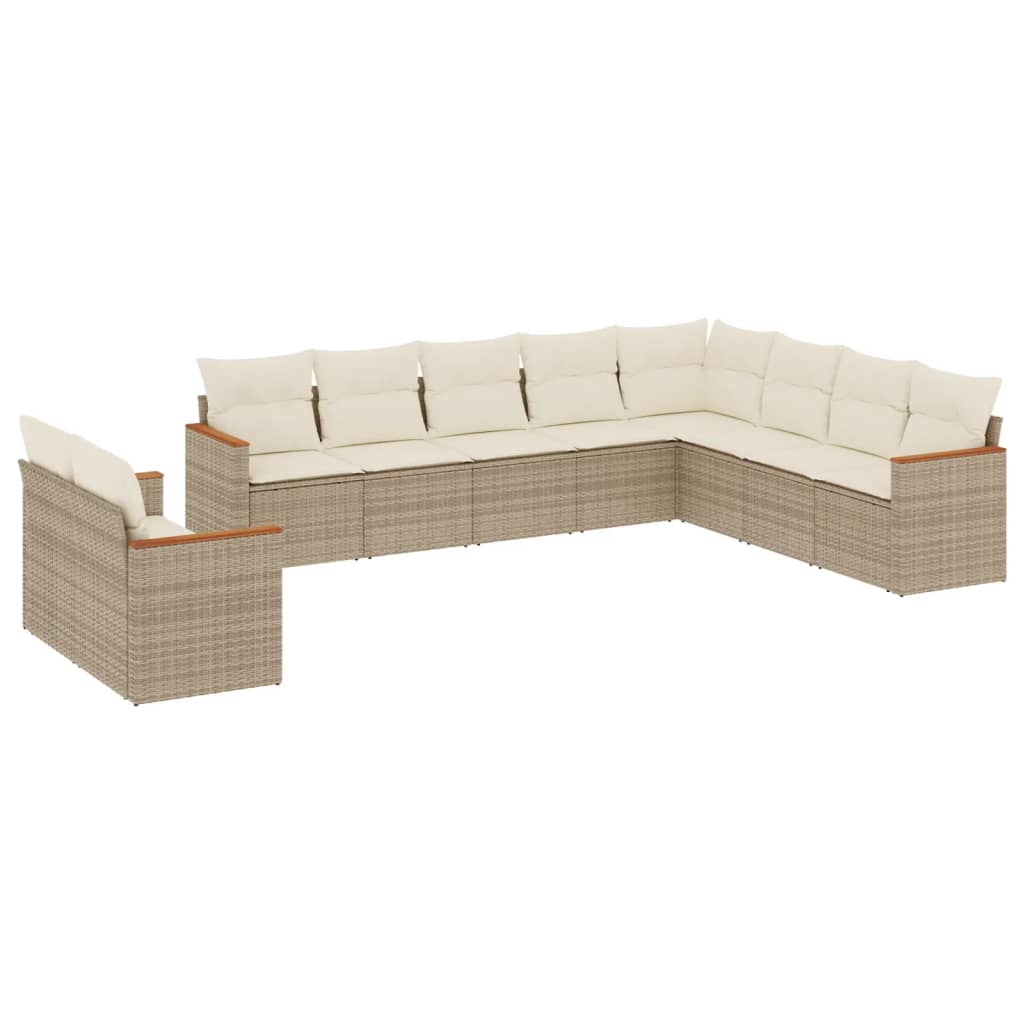 10-delige Loungeset met kussens poly rattan beige