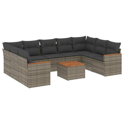 10-delige Loungeset met kussens poly rattan grijs