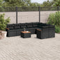 10-delige Loungeset met kussens poly rattan zwart