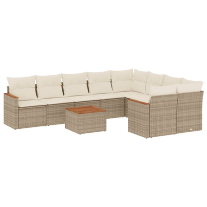 10-delige Loungeset met kussens poly rattan beige