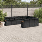 10-delige Loungeset met kussens poly rattan zwart