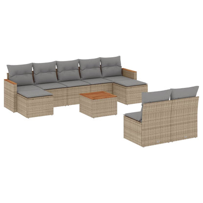 10-delige Loungeset met kussens poly rattan beige