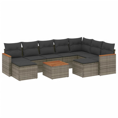 10-delige Loungeset met kussens poly rattan grijs