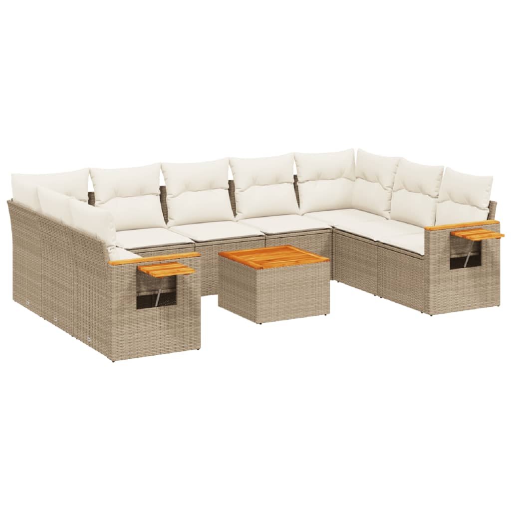 10-delige Loungeset met kussens poly rattan beige