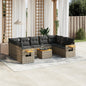 10-delige Loungeset met kussens poly rattan grijs