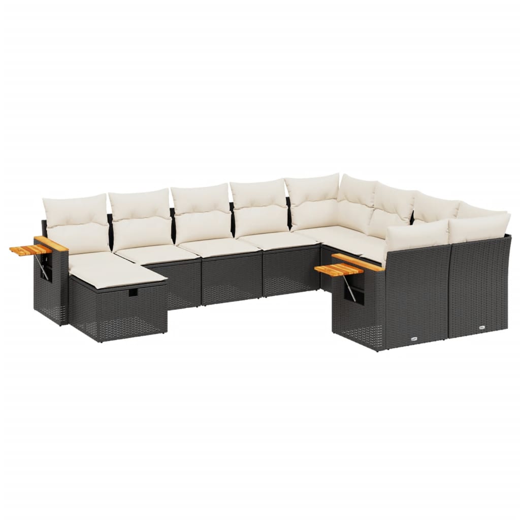 10-delige Loungeset met kussens poly rattan zwart