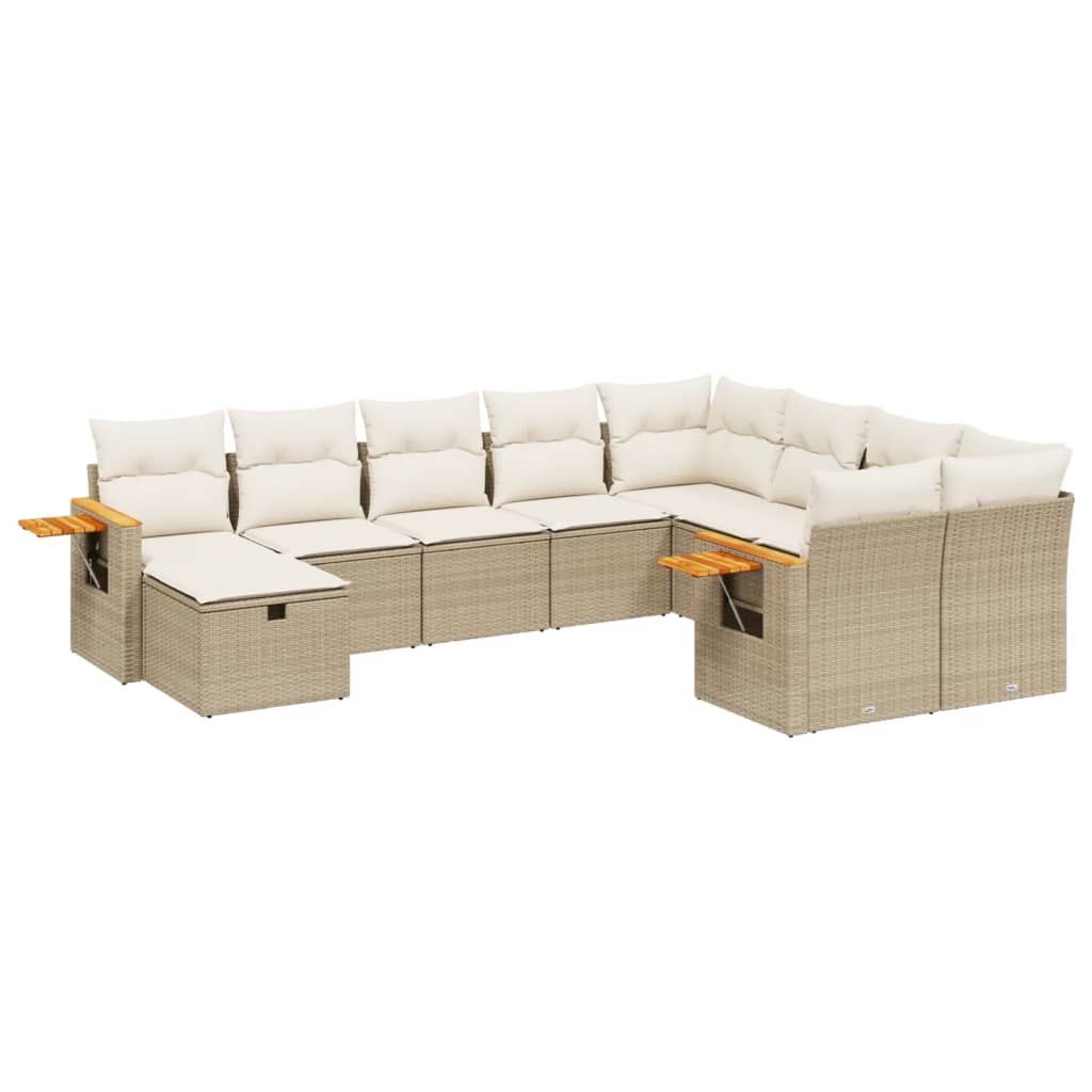 10-delige Loungeset met kussens poly rattan beige