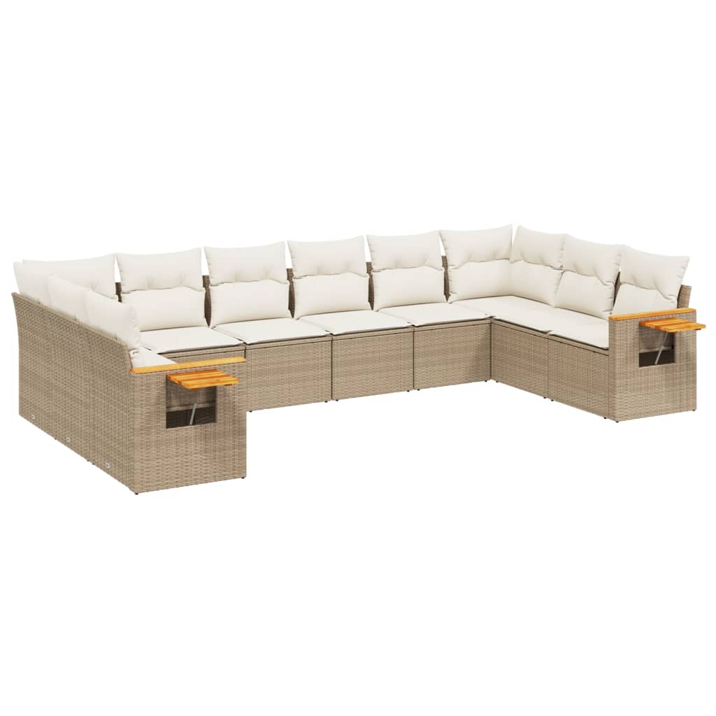 10-delige Loungeset met kussens poly rattan beige