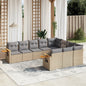 10-delige Loungeset met kussens poly rattan beige