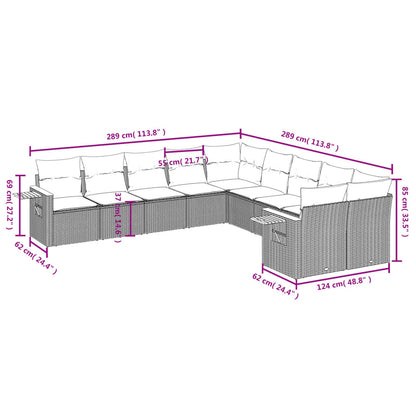 10-delige Loungeset met kussens poly rattan zwart