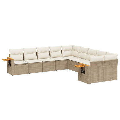 10-delige Loungeset met kussens poly rattan beige