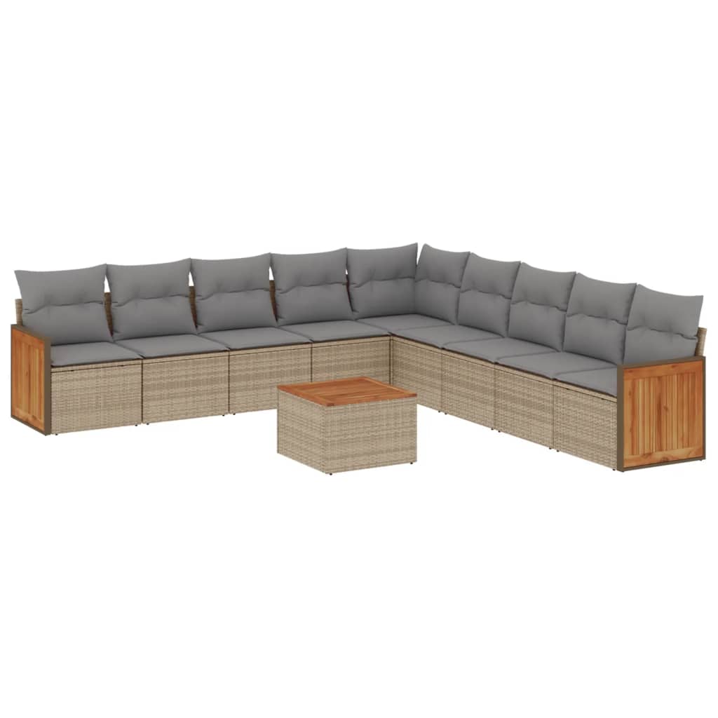 10-delige Loungeset met kussens poly rattan beige