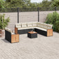 10-delige Loungeset met kussens poly rattan zwart