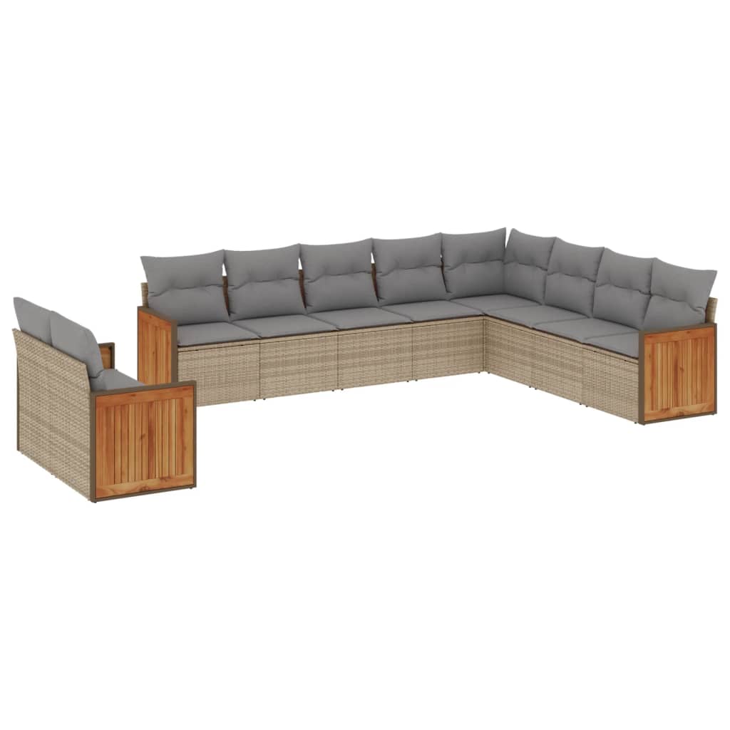 10-delige Loungeset met kussens poly rattan beige