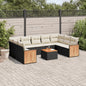 10-delige Loungeset met kussens poly rattan zwart