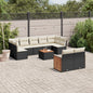 10-delige Loungeset met kussens poly rattan zwart