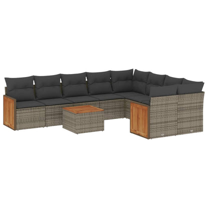 10-delige Loungeset met kussens poly rattan grijs