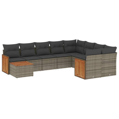 10-delige Loungeset met kussens poly rattan grijs