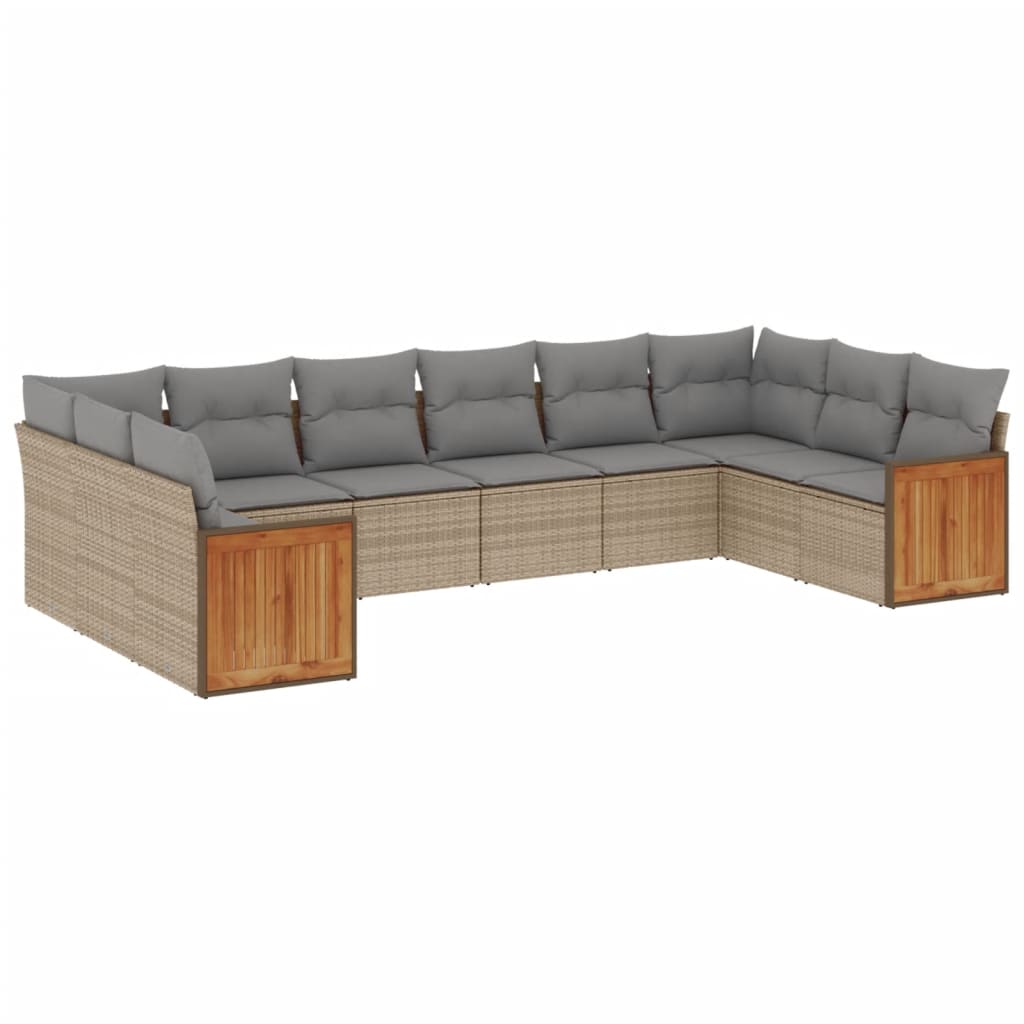 10-delige Loungeset met kussens poly rattan beige