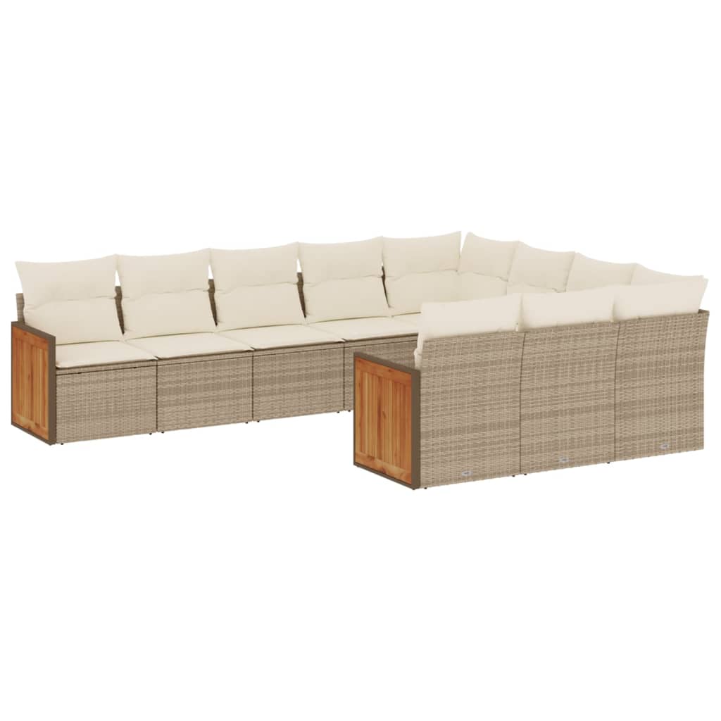 10-delige Loungeset met kussens poly rattan beige