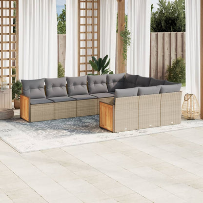 10-delige Loungeset met kussens poly rattan beige