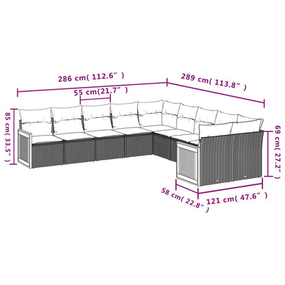 10-delige Loungeset met kussens poly rattan grijs