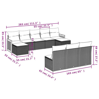 10-delige Loungeset met kussens poly rattan grijs