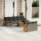 10-delige Loungeset met kussens poly rattan grijs