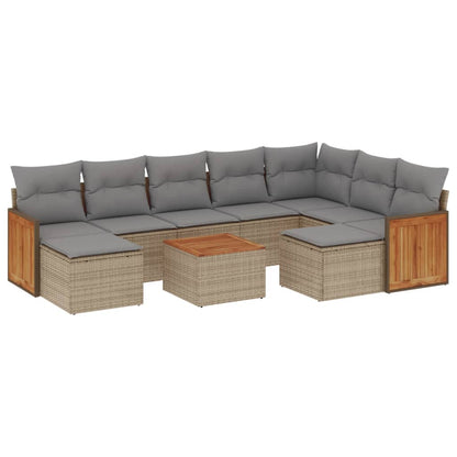 10-delige Loungeset met kussens poly rattan beige