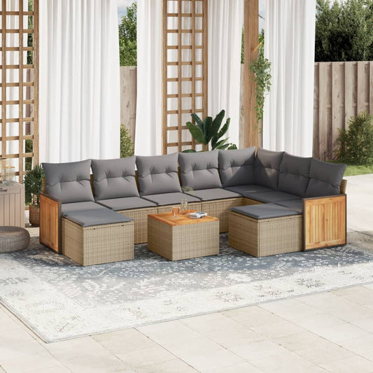 10-delige Loungeset met kussens poly rattan beige