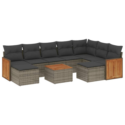 10-delige Loungeset met kussens poly rattan grijs