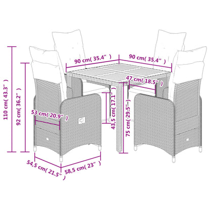 5-delige Bistroset met kussens poly rattan grijs