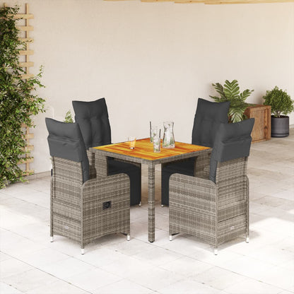 5-delige Bistroset met kussens poly rattan grijs