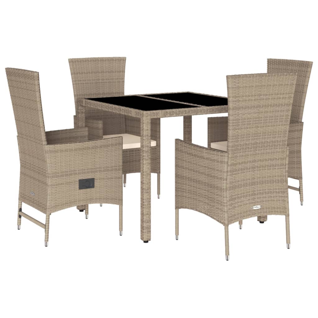 5-delige Tuinset met kussens poly rattan beige