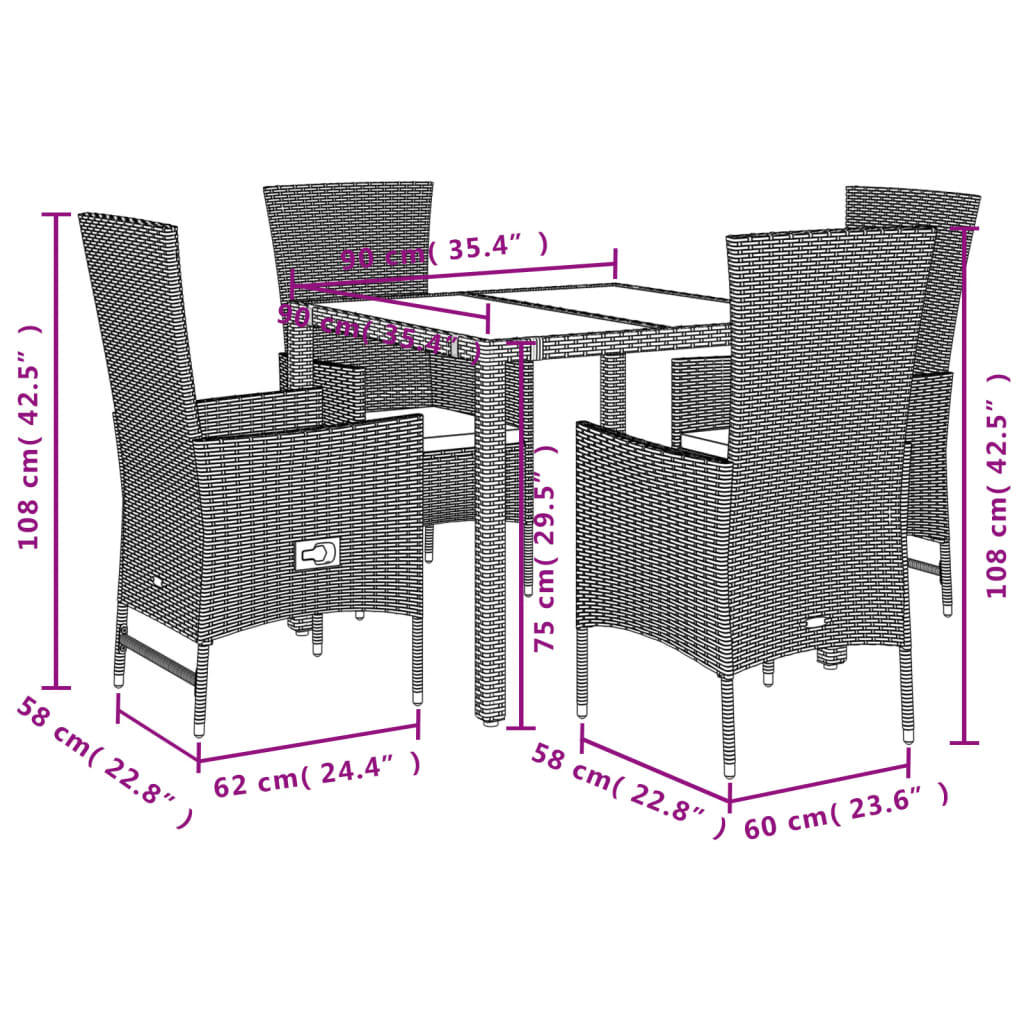 5-delige Tuinset met kussens poly rattan beige