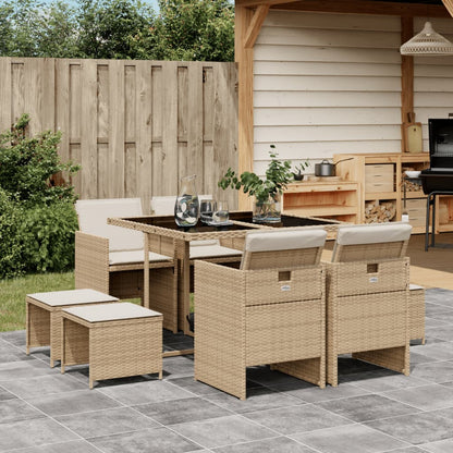 9-delige Tuinset met kussens poly rattan beige