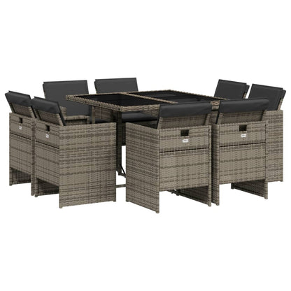 9-delige Tuinset met kussens poly rattan grijs