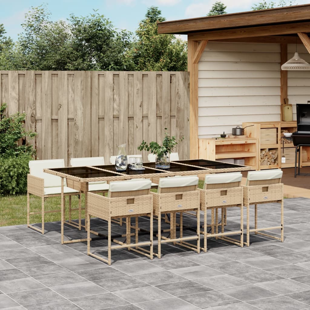 9-delige Tuinset met kussens poly rattan beige