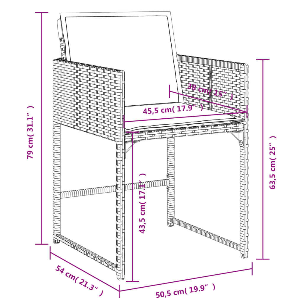 17-delige Tuinset met kussens poly rattan zwart