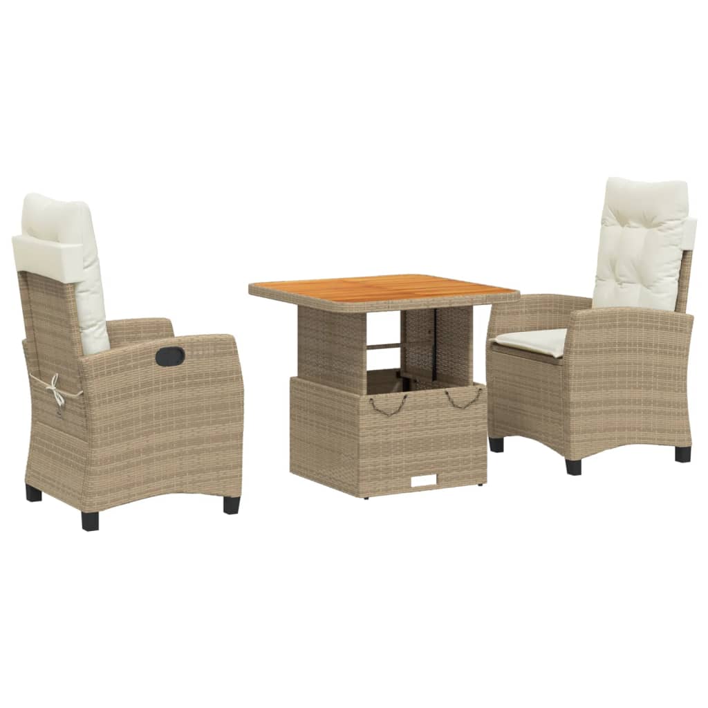 3-delige Tuinset met kussens poly rattan beige