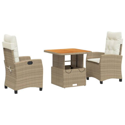 3-delige Tuinset met kussens poly rattan beige