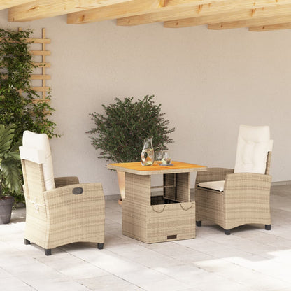 3-delige Tuinset met kussens poly rattan beige