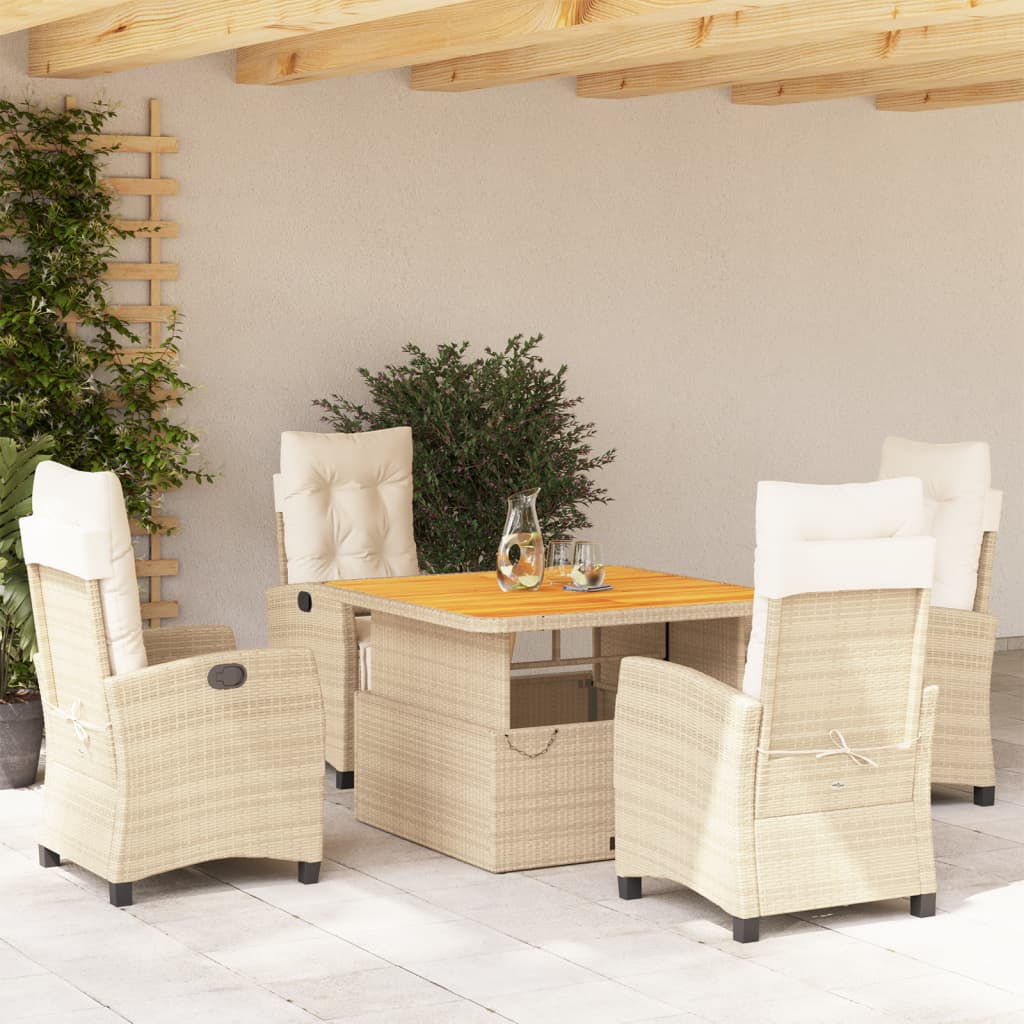 5-delige Tuinset met kussens poly rattan beige