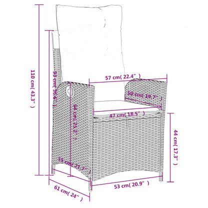 3-delige Tuinset met kussens poly rattan grijs