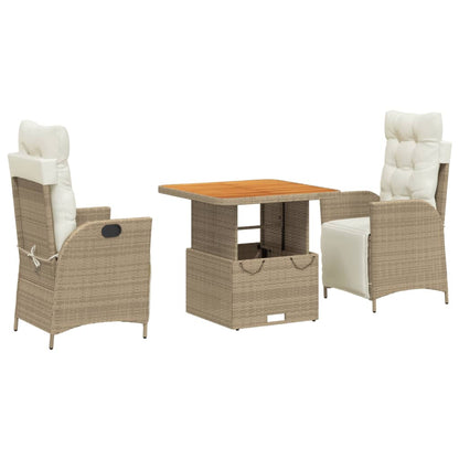 3-delige Tuinset met kussens poly rattan beige