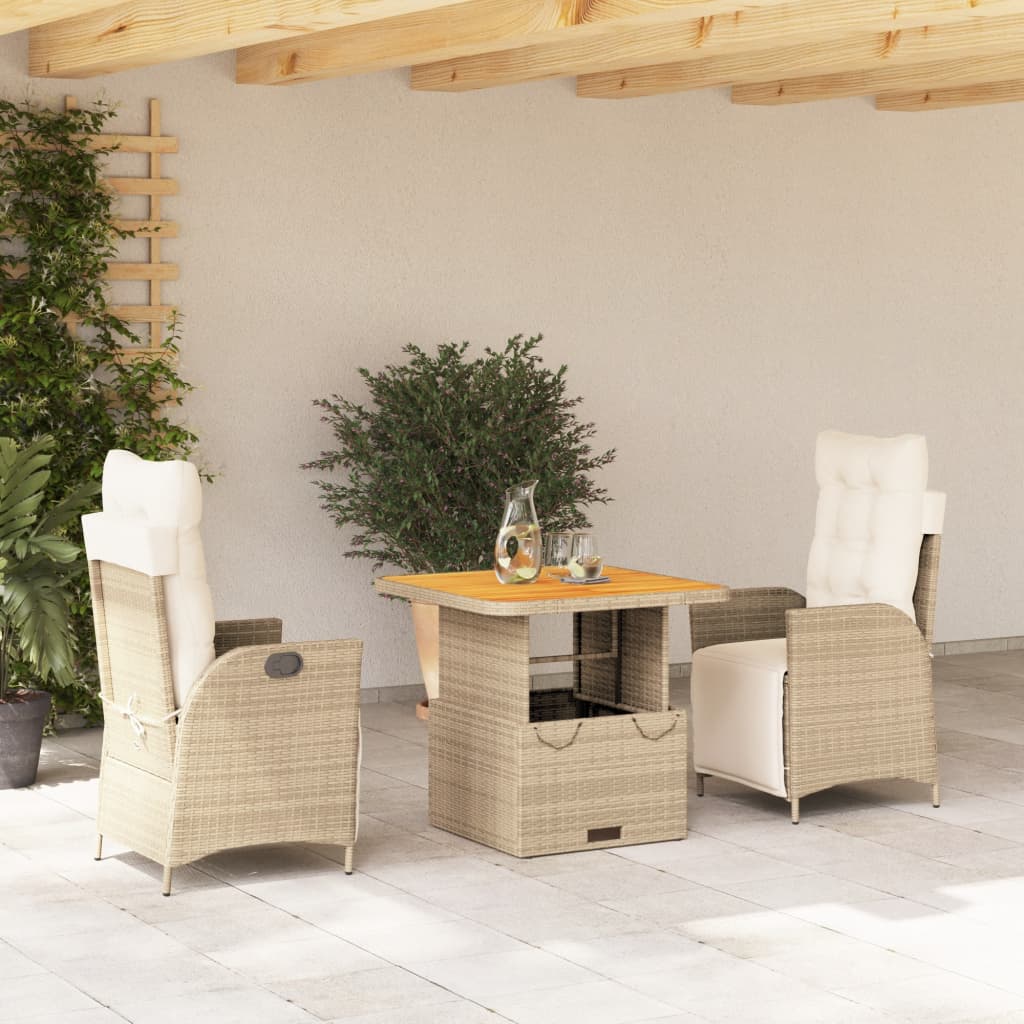 3-delige Tuinset met kussens poly rattan beige