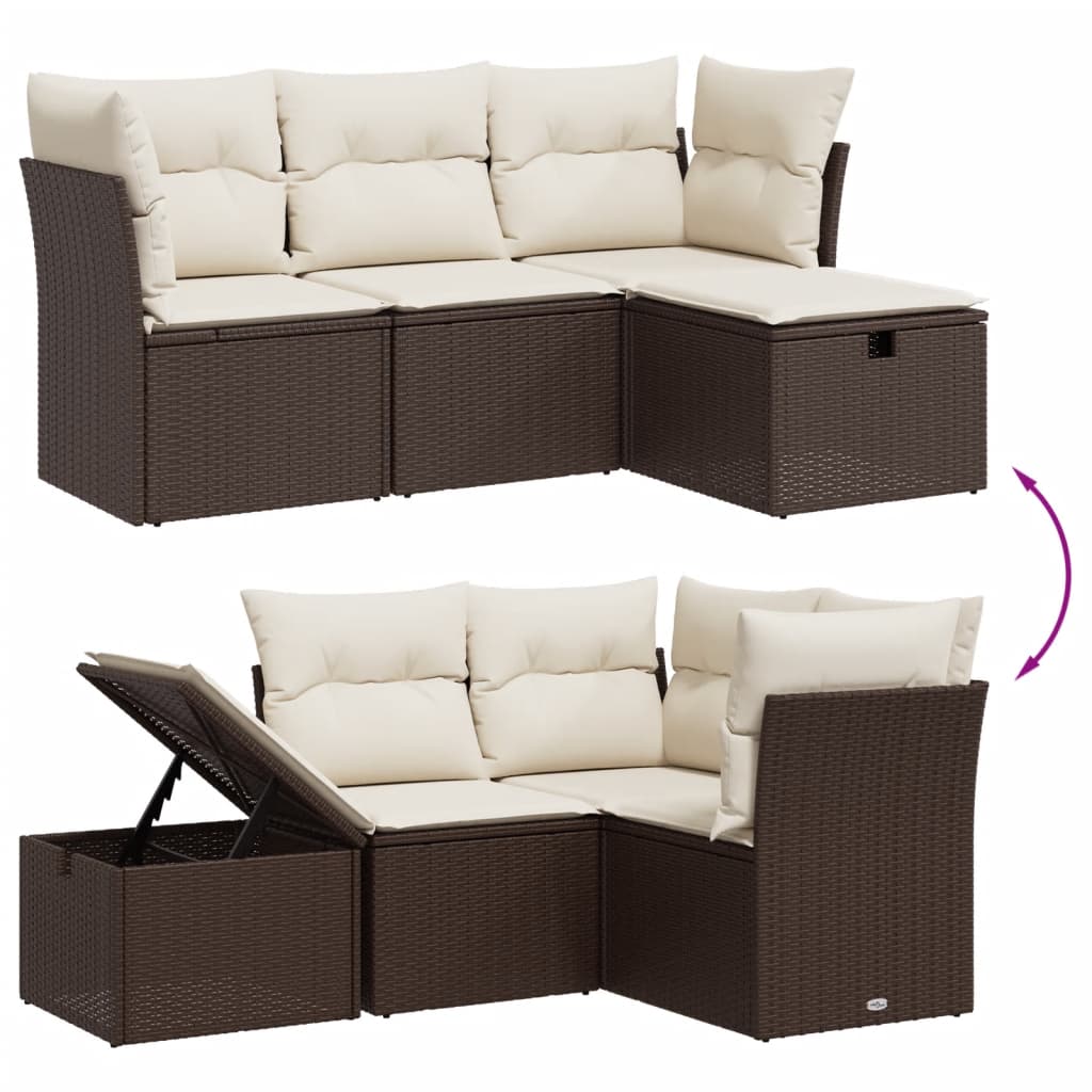 4-delige Loungeset met kussens poly rattan bruin