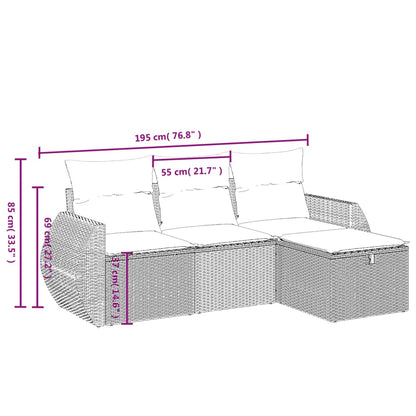 4-delige Loungeset met kussens poly rattan bruin